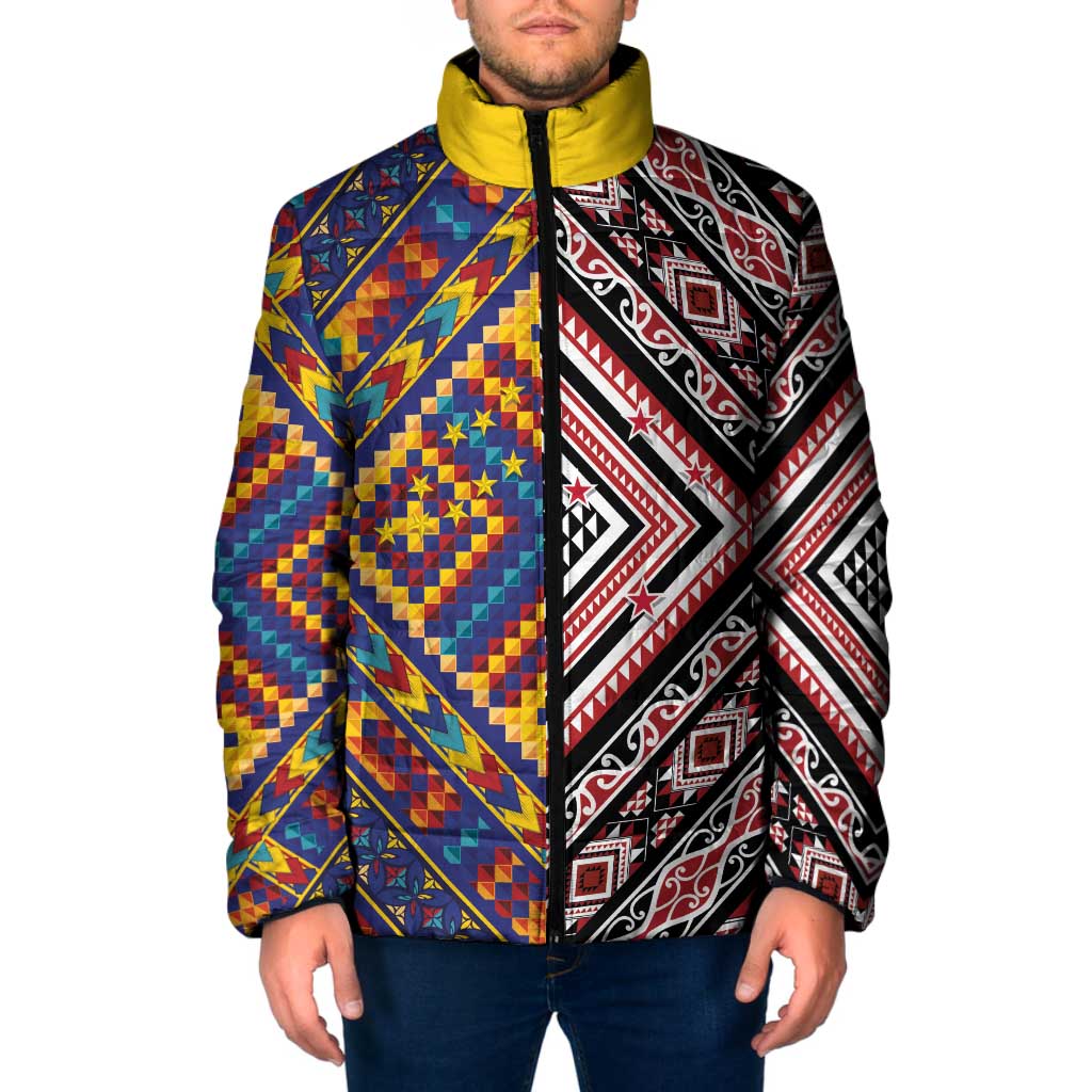 Tuvaluan and New Zealand Culture Padded Jacket The Art of Kolose and Taniko LT03 Men Navy - Polynesian Pride