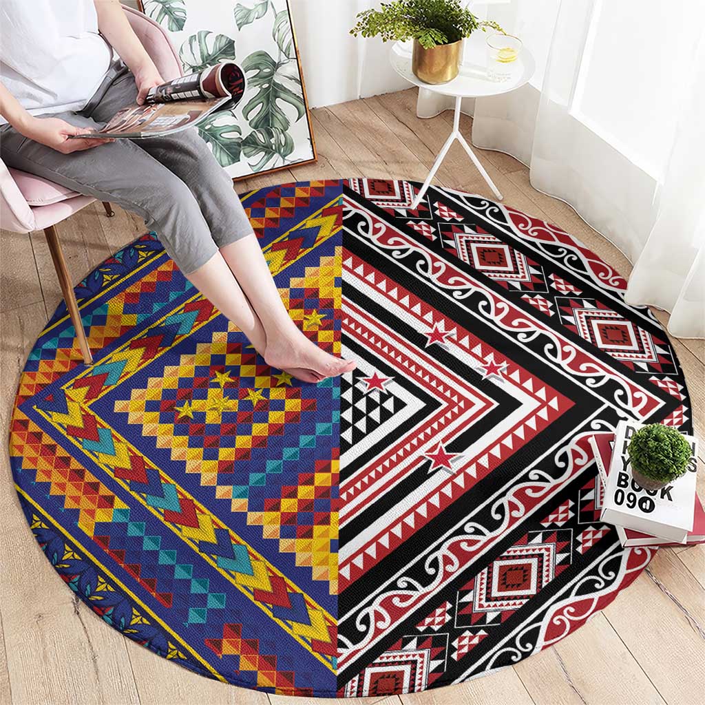 Tuvaluan and New Zealand Culture Round Carpet The Art of Kolose and Taniko LT03 - Polynesian Pride