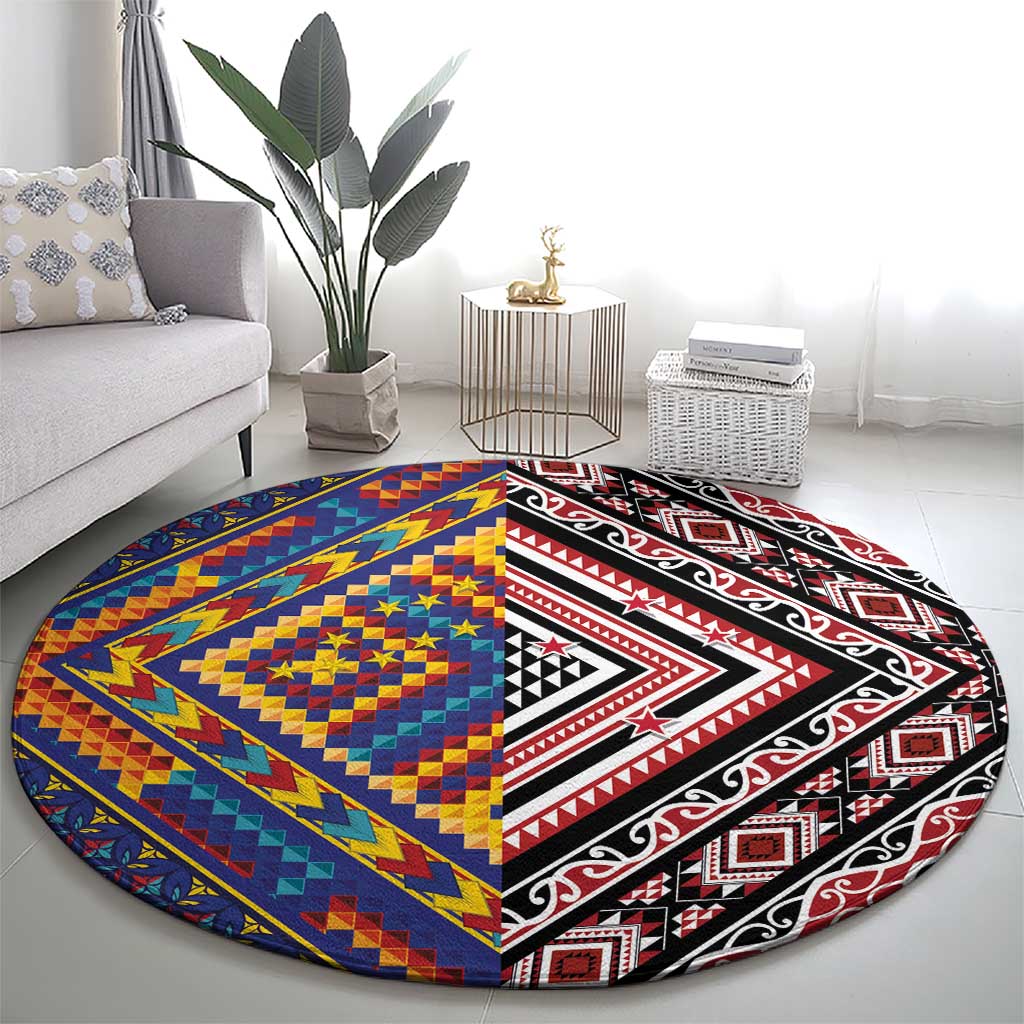 Tuvaluan and New Zealand Culture Round Carpet The Art of Kolose and Taniko LT03 - Polynesian Pride