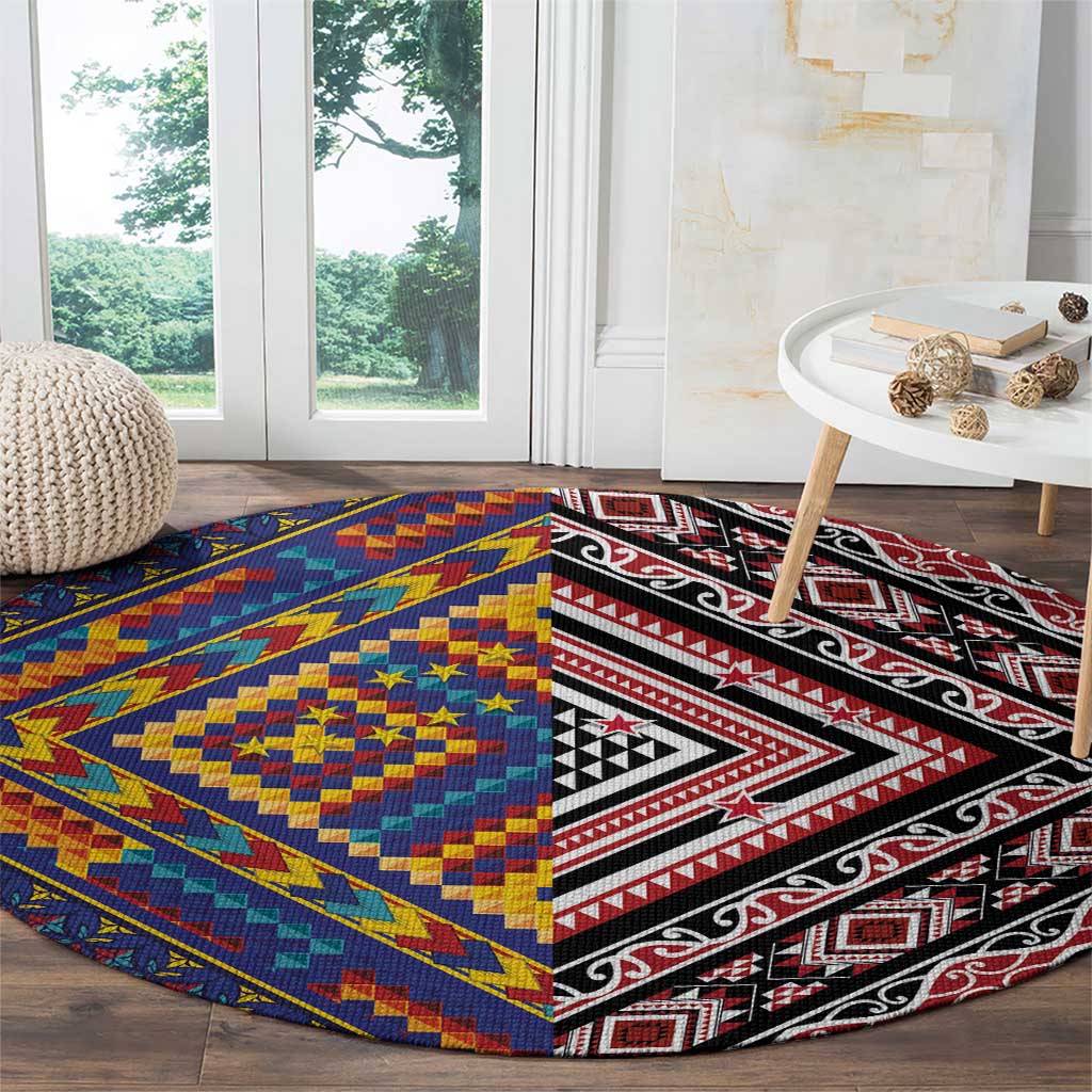 Tuvaluan and New Zealand Culture Round Carpet The Art of Kolose and Taniko LT03 - Polynesian Pride