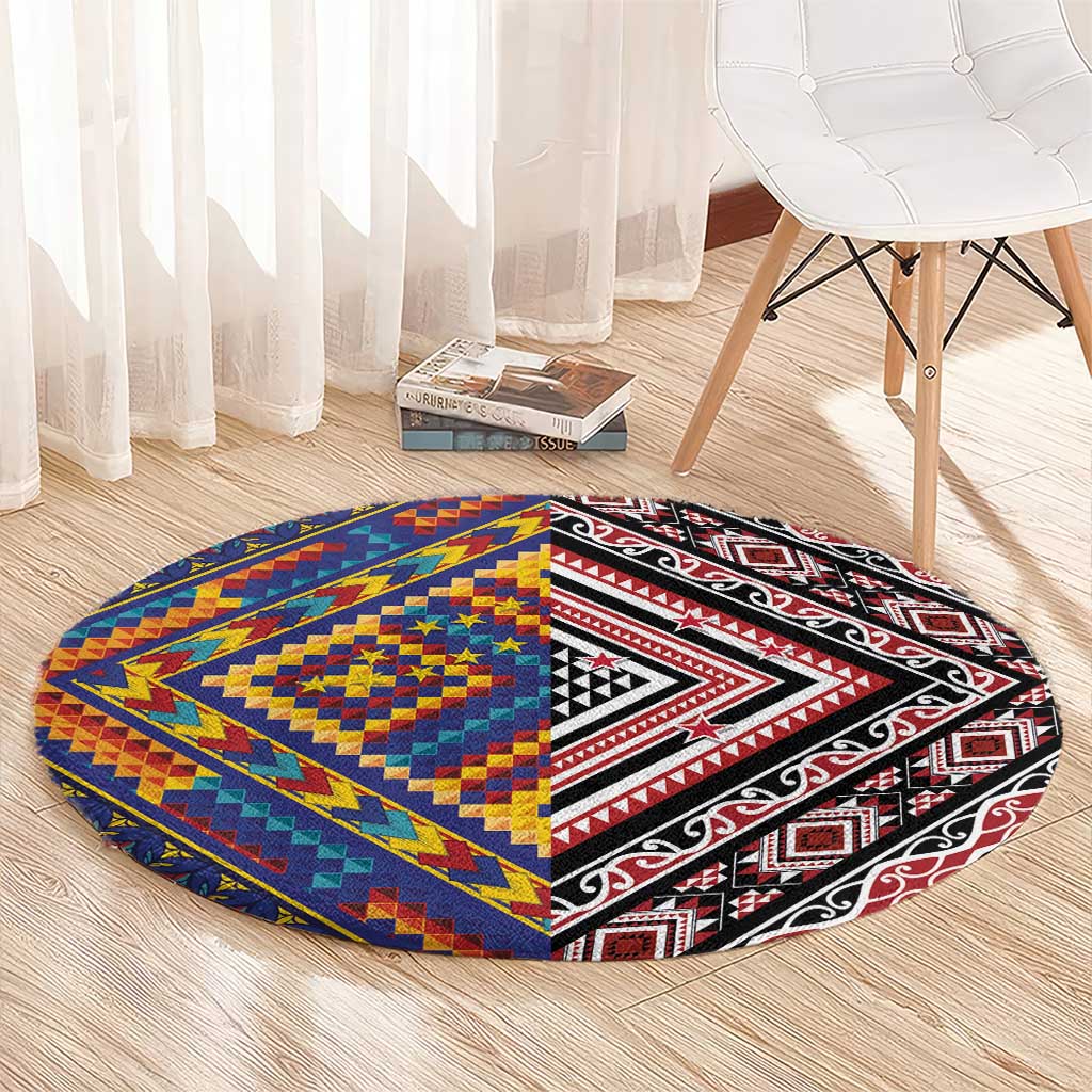 Tuvaluan and New Zealand Culture Round Carpet The Art of Kolose and Taniko LT03 - Polynesian Pride