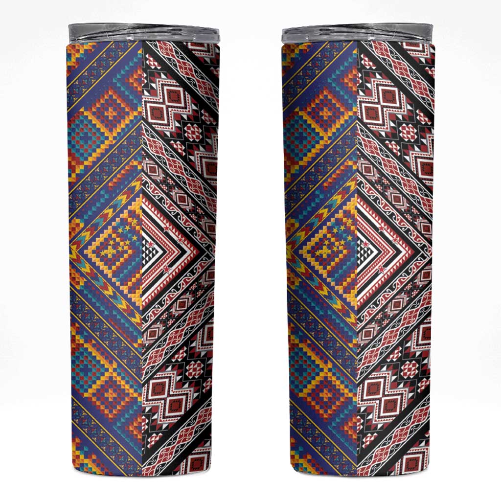 Tuvaluan and New Zealand Culture Skinny Tumbler The Art of Kolose and Taniko LT03 Navy - Polynesian Pride