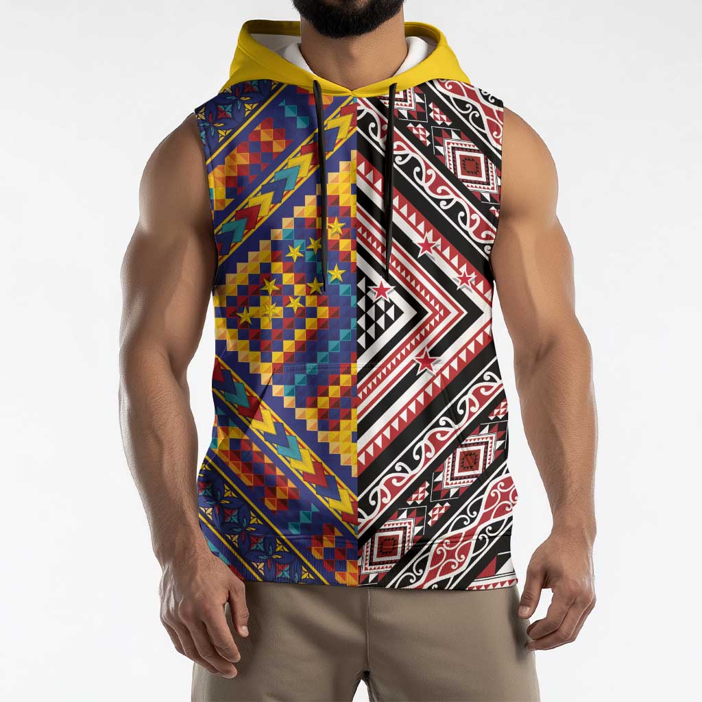 Tuvaluan and New Zealand Culture Sleeveless Hoodie The Art of Kolose and Taniko LT03 - Polynesian Pride