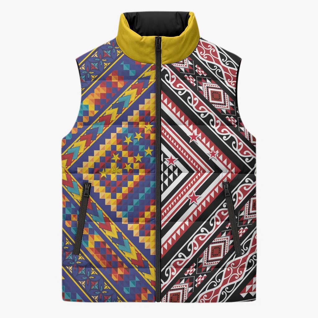 Tuvaluan and New Zealand Culture Sleeveless Puffer Jacket The Art of Kolose and Taniko LT03 Unisex Navy - Polynesian Pride