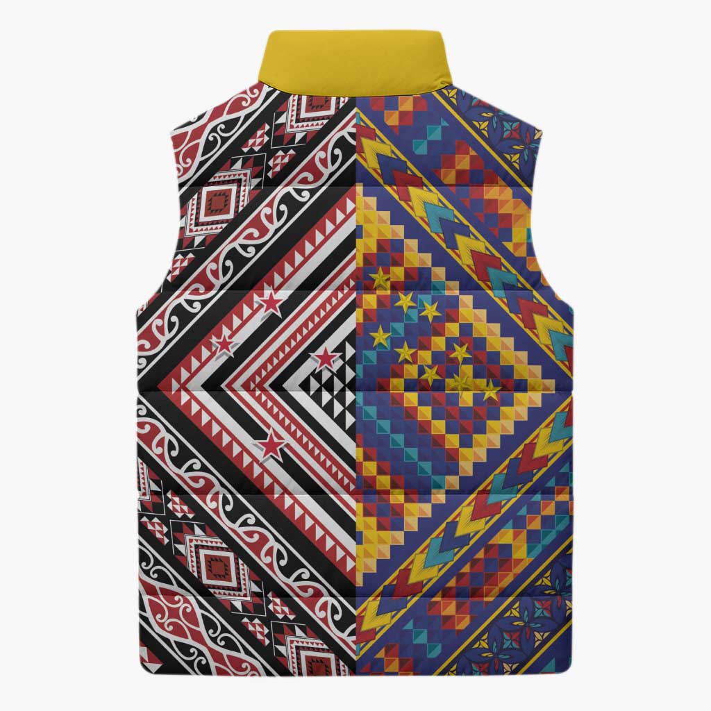Tuvaluan and New Zealand Culture Sleeveless Puffer Jacket The Art of Kolose and Taniko LT03 - Polynesian Pride