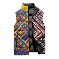 Tuvaluan and New Zealand Culture Sleeveless Puffer Jacket The Art of Kolose and Taniko LT03 - Polynesian Pride