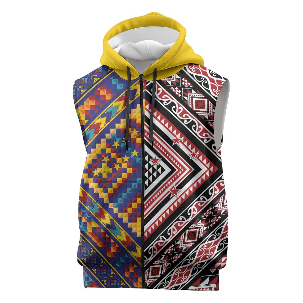 Tuvaluan and New Zealand Culture Sleeveless Zip Hoodie The Art of Kolose and Taniko LT03 Navy - Polynesian Pride