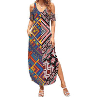 Tuvaluan and New Zealand Culture Summer Maxi Dress The Art of Kolose and Taniko LT03 Women Navy - Polynesian Pride