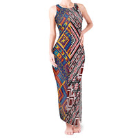 Tuvaluan and New Zealand Culture Tank Maxi Dress The Art of Kolose and Taniko LT03 Women Navy - Polynesian Pride