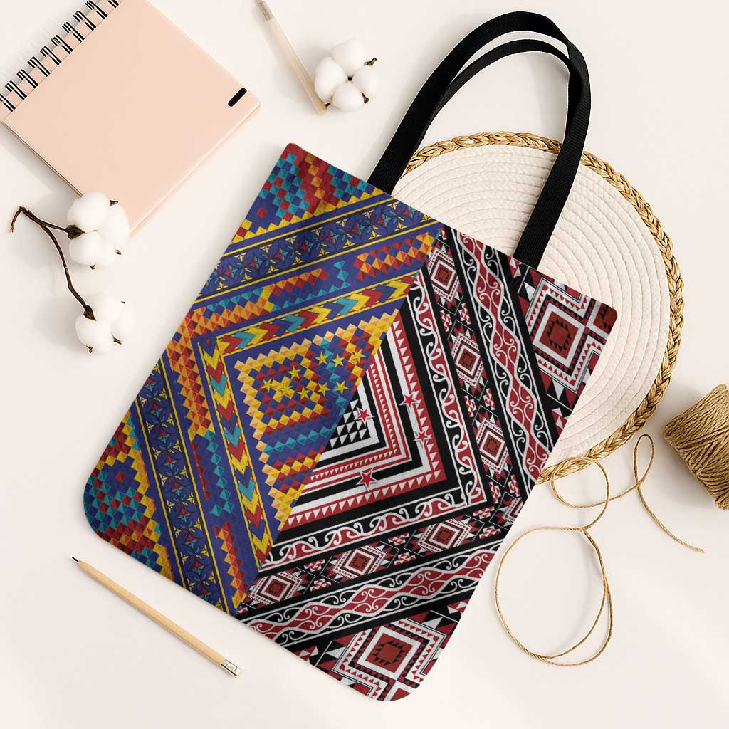 Tuvaluan and New Zealand Culture Tote Bag The Art of Kolose and Taniko - Polynesian Pride