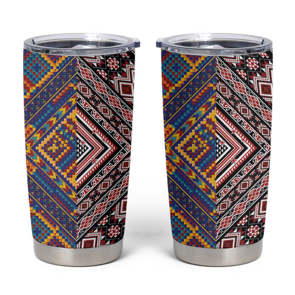 Tuvaluan and New Zealand Culture Tumbler Cup The Art of Kolose and Taniko LT03 Navy - Polynesian Pride