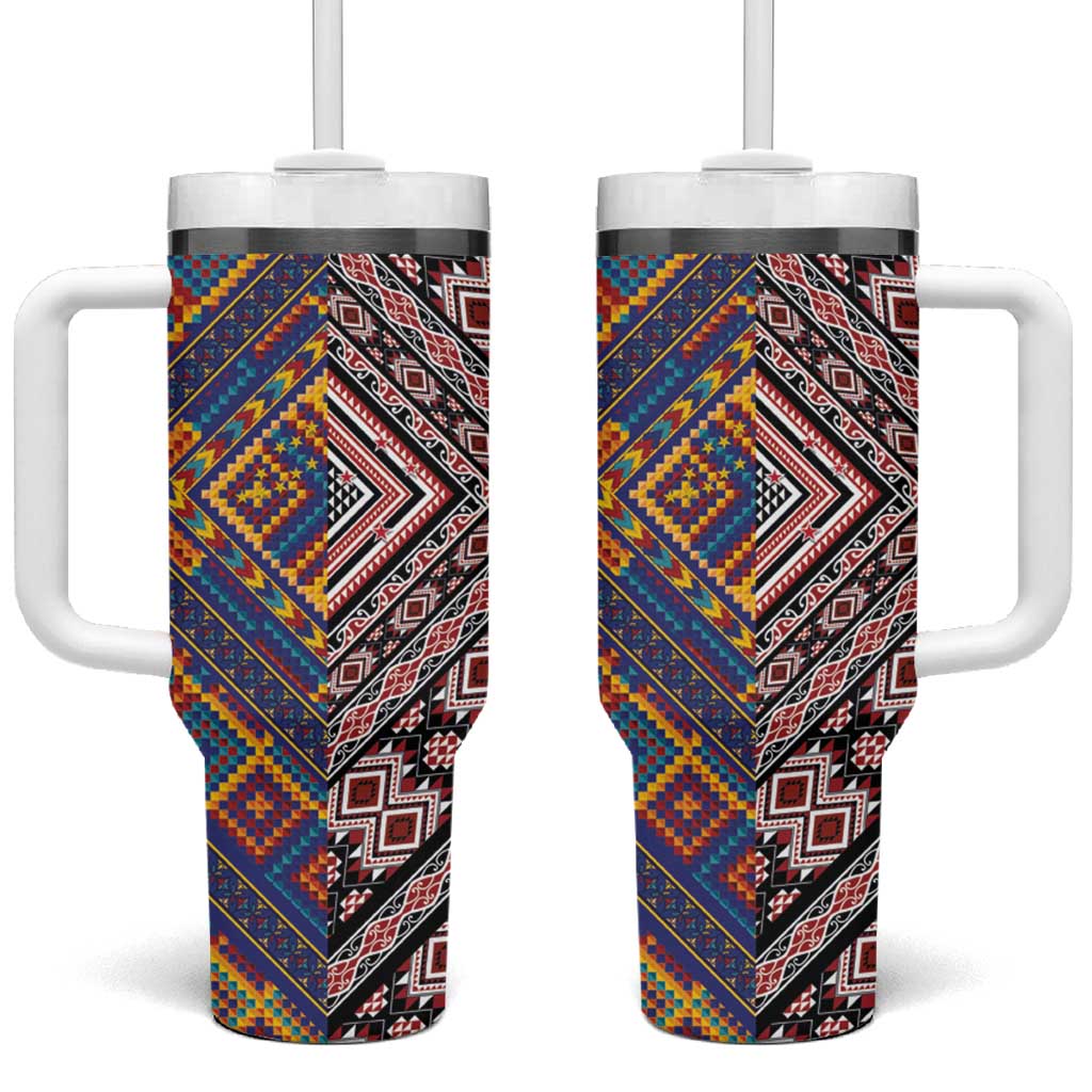 Tuvaluan and New Zealand Culture Tumbler With Handle The Art of Kolose and Taniko LT03 One Size: 40 oz Navy - Polynesian Pride