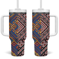 Tuvaluan and New Zealand Culture Tumbler With Handle The Art of Kolose and Taniko LT03 One Size: 40 oz Navy - Polynesian Pride
