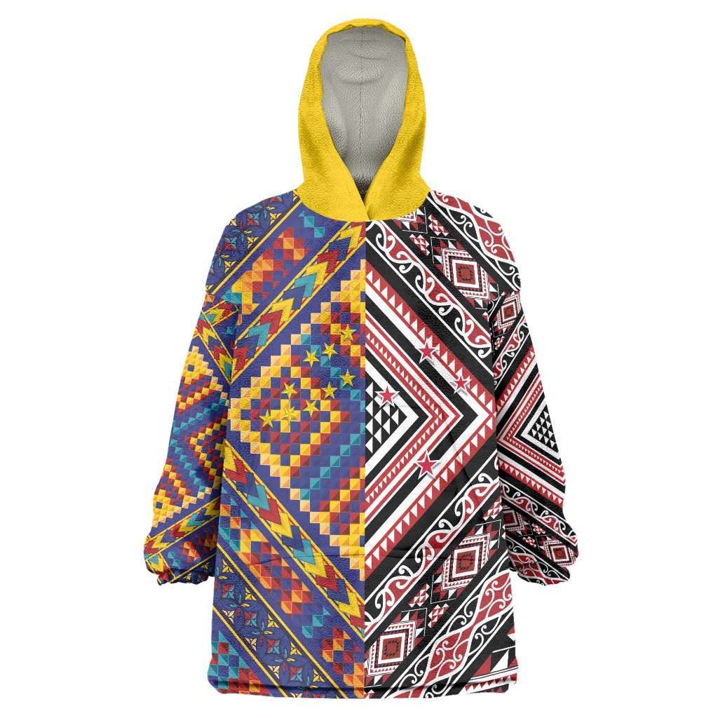 Tuvaluan and New Zealand Culture Wearable Blanket Hoodie The Art of Kolose and Taniko LT03 One Size Navy - Polynesian Pride