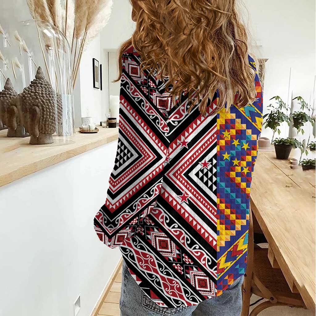 Tuvaluan and New Zealand Culture Women Casual Shirt The Art of Kolose and Taniko LT03 - Polynesian Pride