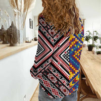Tuvaluan and New Zealand Culture Women Casual Shirt The Art of Kolose and Taniko LT03 - Polynesian Pride