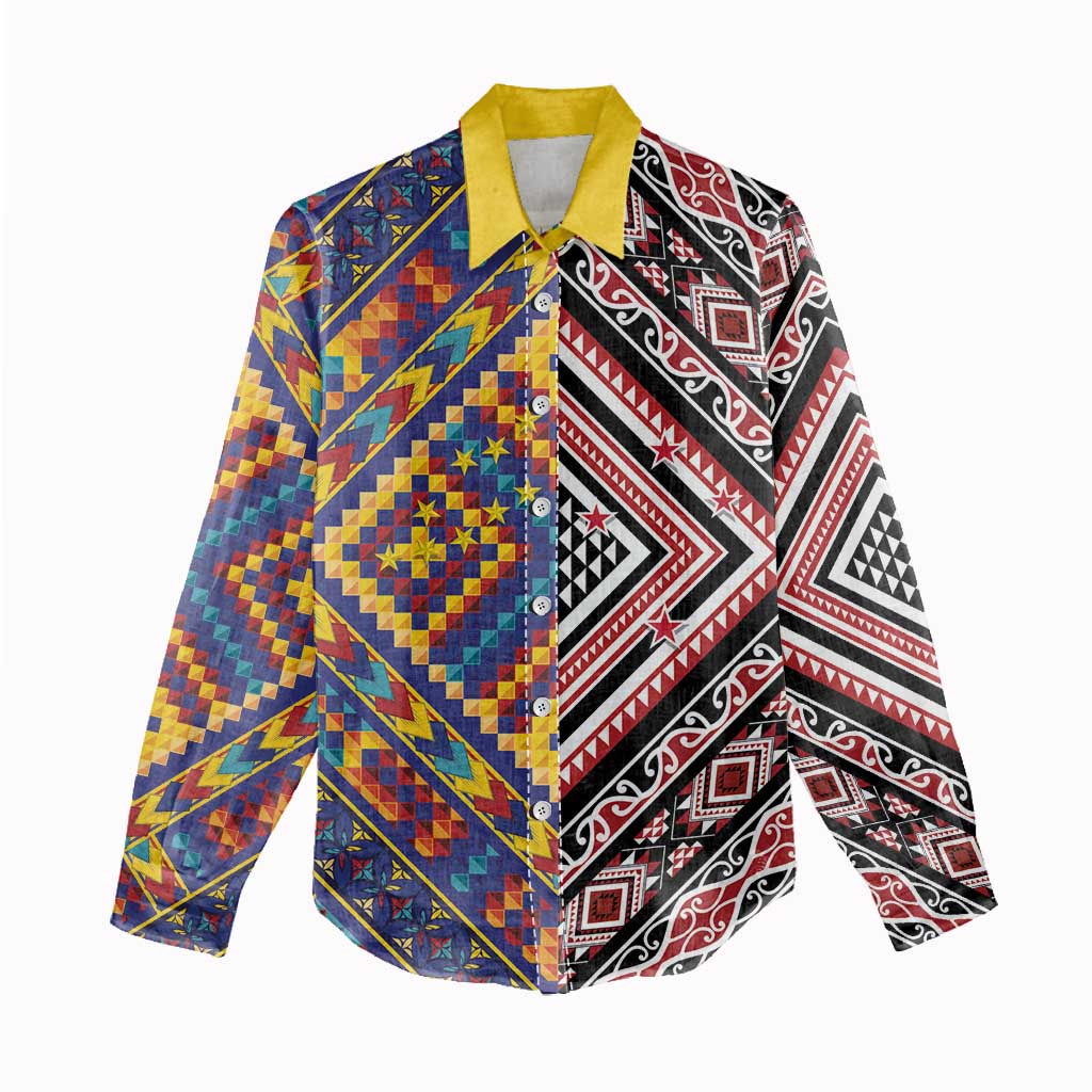Tuvaluan and New Zealand Culture Women Casual Shirt The Art of Kolose and Taniko LT03 - Polynesian Pride