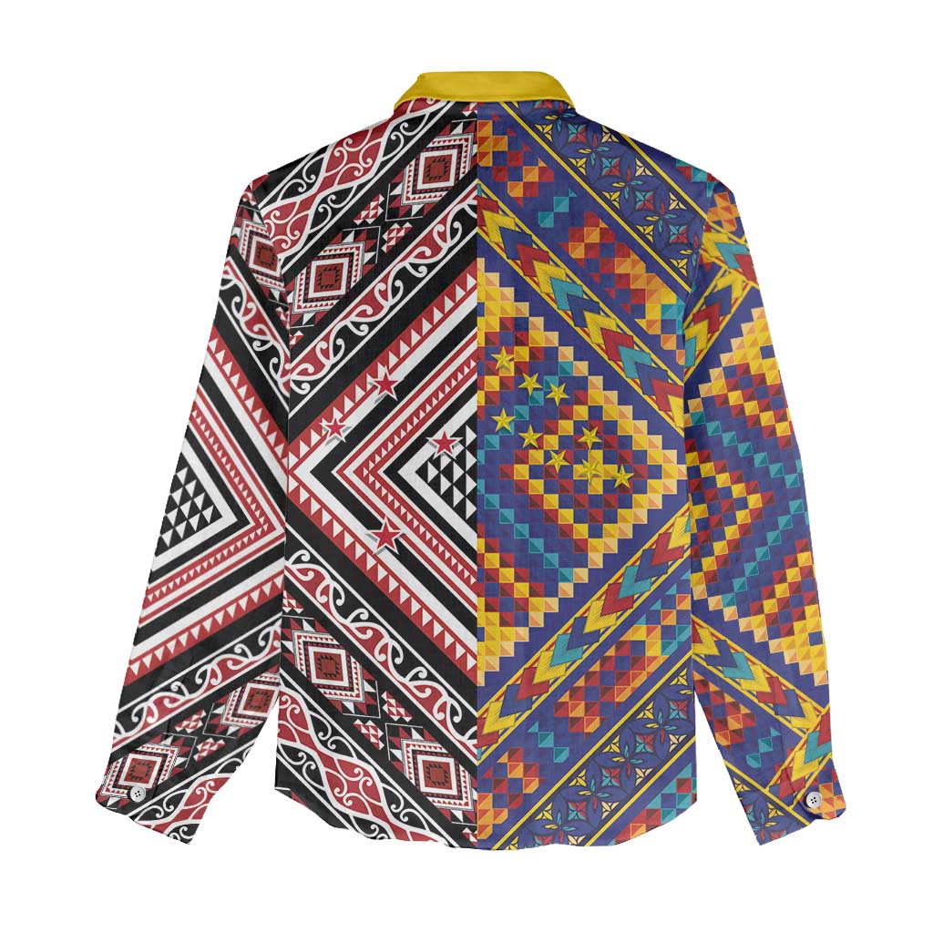 Tuvaluan and New Zealand Culture Women Casual Shirt The Art of Kolose and Taniko LT03 - Polynesian Pride