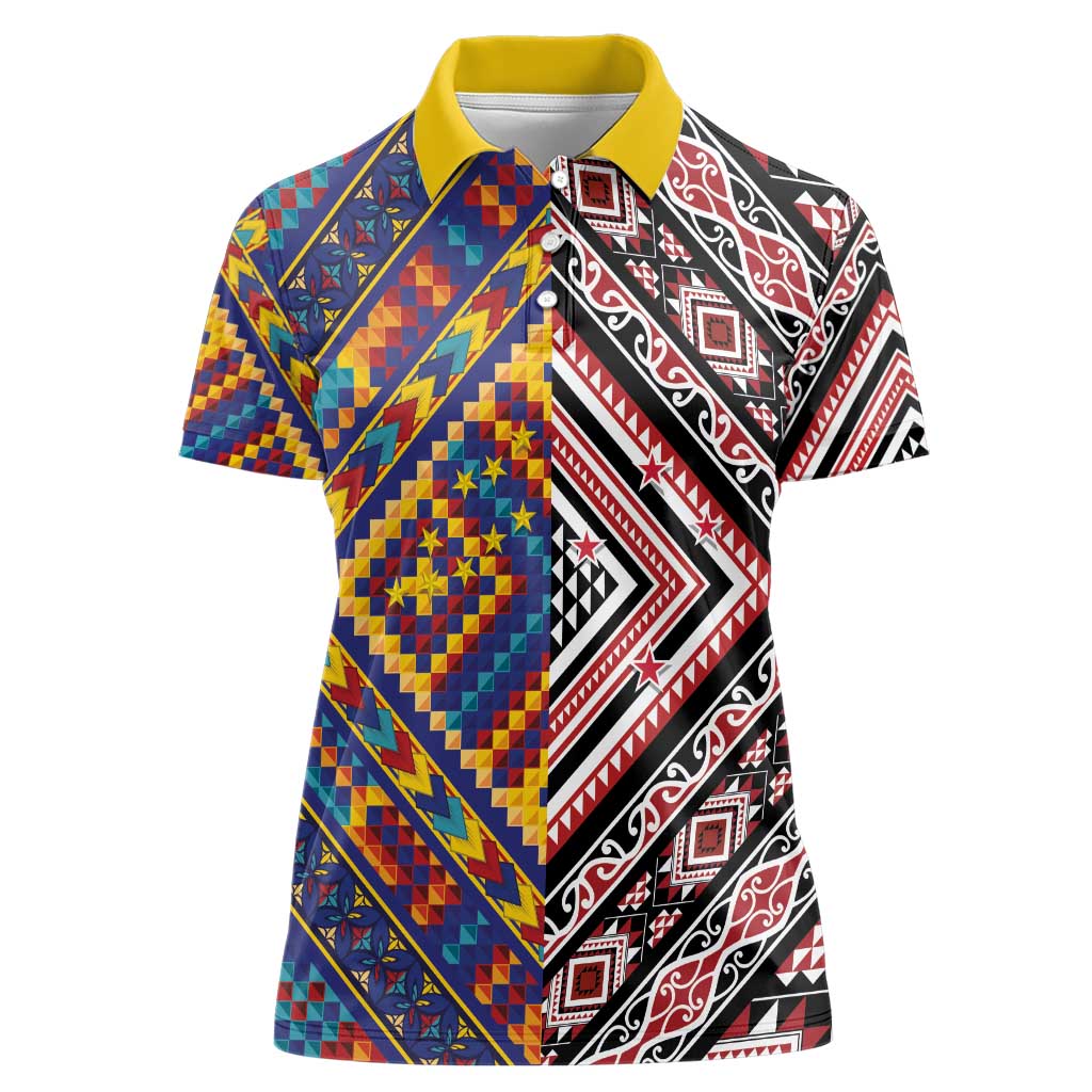 Tuvaluan and New Zealand Culture Women Polo Shirt The Art of Kolose and Taniko LT03 Female Navy - Polynesian Pride