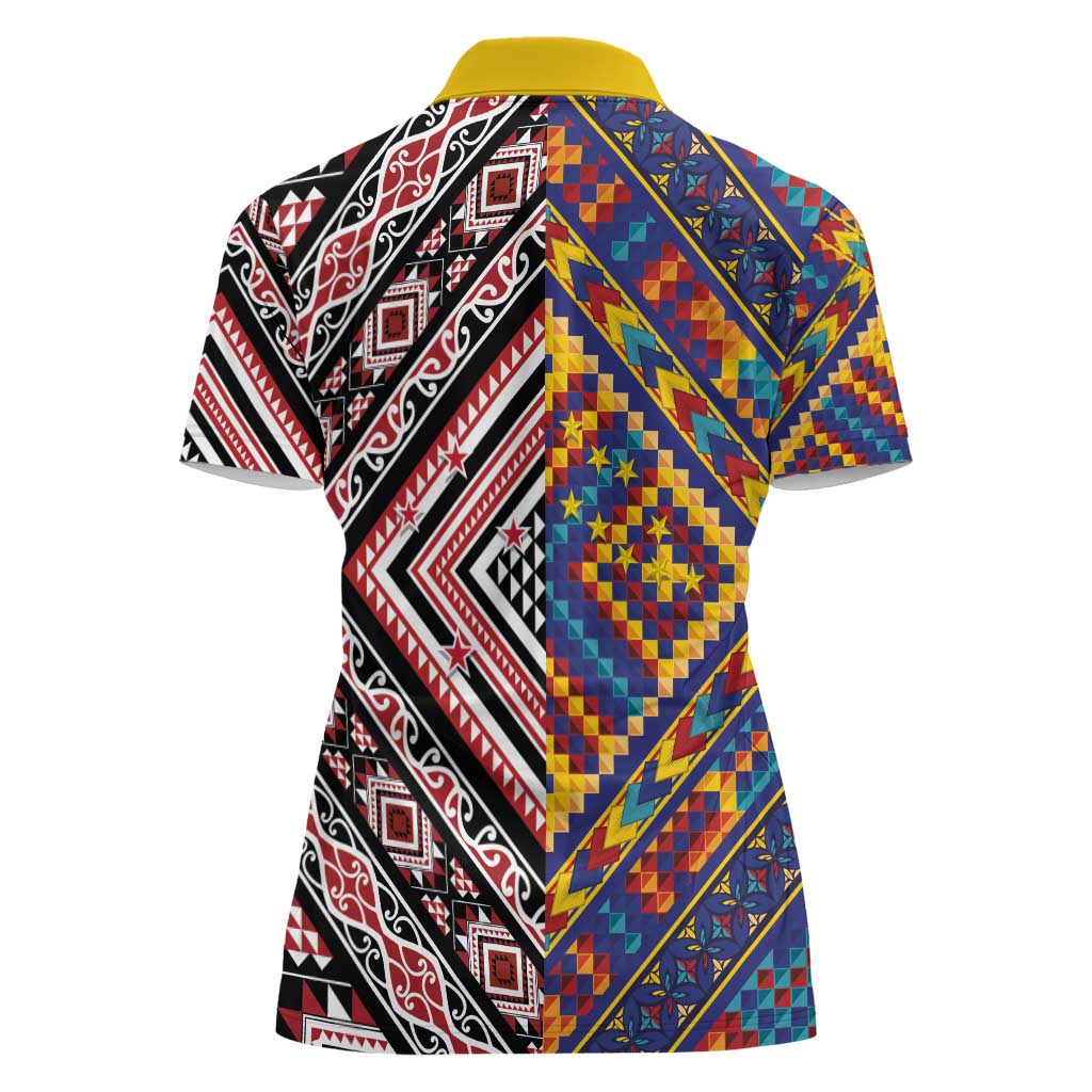 Tuvaluan and New Zealand Culture Women Polo Shirt The Art of Kolose and Taniko LT03 - Polynesian Pride