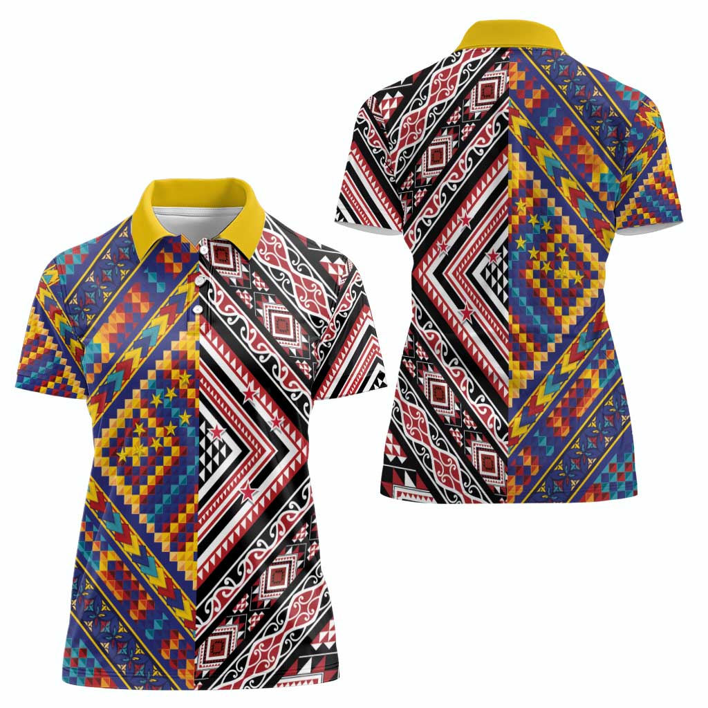 Tuvaluan and New Zealand Culture Women Polo Shirt The Art of Kolose and Taniko LT03 - Polynesian Pride