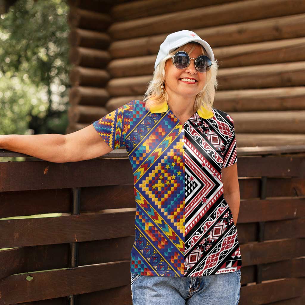 Tuvaluan and New Zealand Culture Women Polo Shirt The Art of Kolose and Taniko LT03 - Polynesian Pride