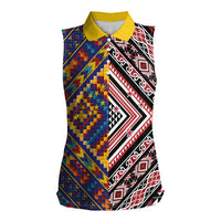 Tuvaluan and New Zealand Culture Women Sleeveless Polo Shirt The Art of Kolose and Taniko LT03 Female Navy - Polynesian Pride