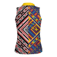 Tuvaluan and New Zealand Culture Women Sleeveless Polo Shirt The Art of Kolose and Taniko LT03 - Polynesian Pride