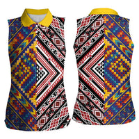 Tuvaluan and New Zealand Culture Women Sleeveless Polo Shirt The Art of Kolose and Taniko LT03 - Polynesian Pride