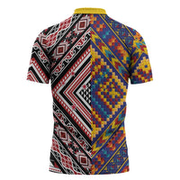 Tuvaluan and New Zealand Culture Zipper Polo Shirt The Art of Kolose and Taniko LT03 - Polynesian Pride