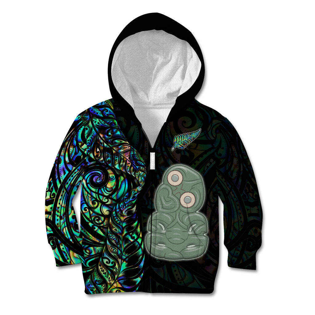 Custom New Zealand Kid Hoodie Silver Fern and Hei Tiki with Papua Shell Maori Tribal LT03 - Polynesian Pride