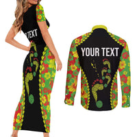 Personalised Vanuatu Running Couples Matching Short Sleeve Bodycon Dress and Long Sleeve Button Shirt Footprint and Hibiscus Polynesian Style