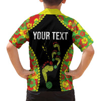 Personalised Vanuatu Running Family Matching Long Sleeve Bodycon Dress and Hawaiian Shirt Footprint and Hibiscus Polynesian Style