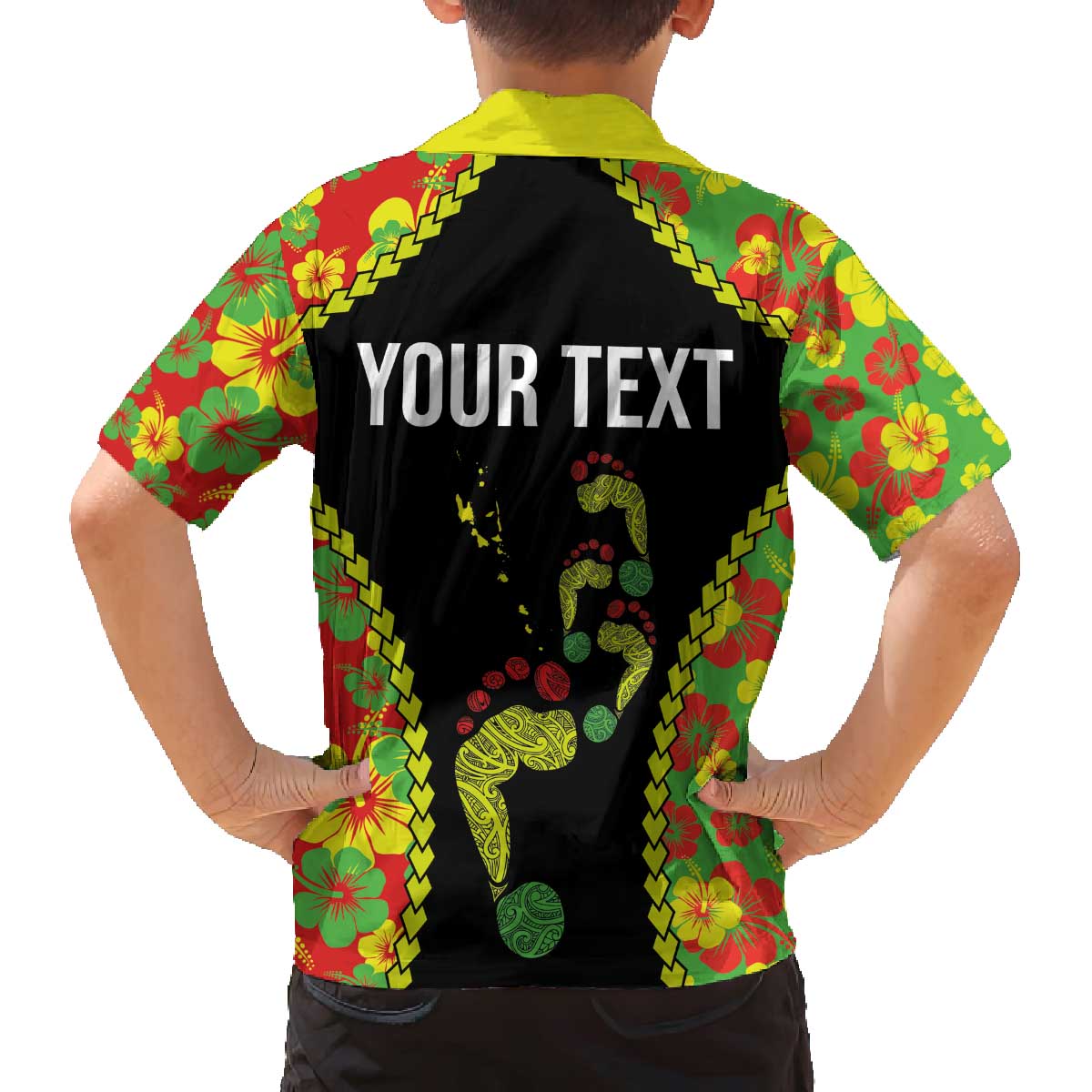 Personalised Vanuatu Running Family Matching Off The Shoulder Long Sleeve Dress and Hawaiian Shirt Footprint and Hibiscus Polynesian Style LT03 - Polynesian Pride