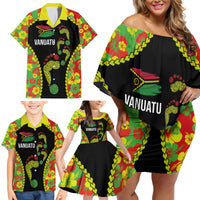 Personalised Vanuatu Running Family Matching Off Shoulder Short Dress and Hawaiian Shirt Footprint and Hibiscus Polynesian Style LT03 - Polynesian Pride