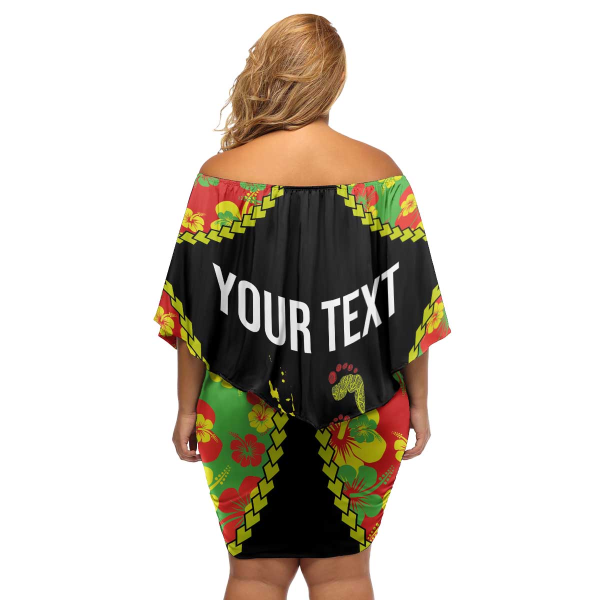 Personalised Vanuatu Running Family Matching Off Shoulder Short Dress and Hawaiian Shirt Footprint and Hibiscus Polynesian Style LT03 - Polynesian Pride