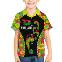 Personalised Vanuatu Running Family Matching Off Shoulder Short Dress and Hawaiian Shirt Footprint and Hibiscus Polynesian Style LT03 Son's Shirt Black - Polynesian Pride
