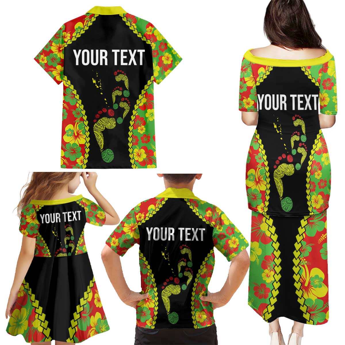 Personalised Vanuatu Running Family Matching Puletasi and Hawaiian Shirt Footprint and Hibiscus Polynesian Style LT03 - Polynesian Pride