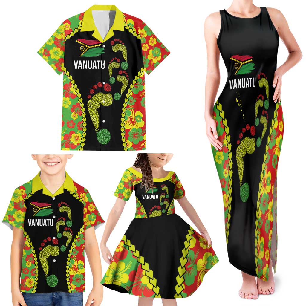 Personalised Vanuatu Running Family Matching Tank Maxi Dress and Hawaiian Shirt Footprint and Hibiscus Polynesian Style LT03 - Polynesian Pride