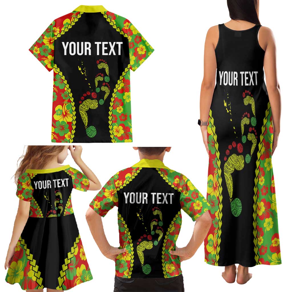 Personalised Vanuatu Running Family Matching Tank Maxi Dress and Hawaiian Shirt Footprint and Hibiscus Polynesian Style LT03 - Polynesian Pride