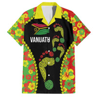 Personalised Vanuatu Running Family Matching Tank Maxi Dress and Hawaiian Shirt Footprint and Hibiscus Polynesian Style LT03 Dad's Shirt - Short Sleeve Black - Polynesian Pride
