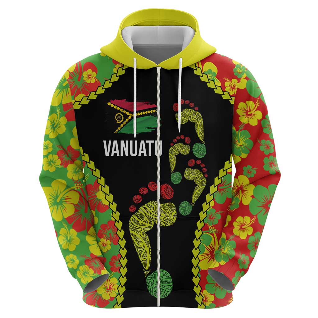 Personalised Vanuatu Running Hoodie Footprint and Hibiscus Polynesian Style