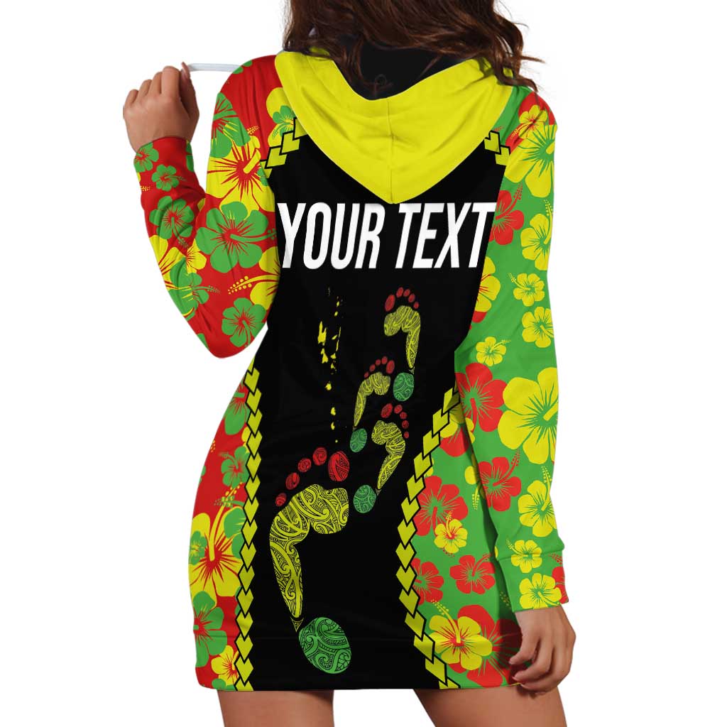 Personalised Vanuatu Running Hoodie Dress Footprint and Hibiscus Polynesian Style