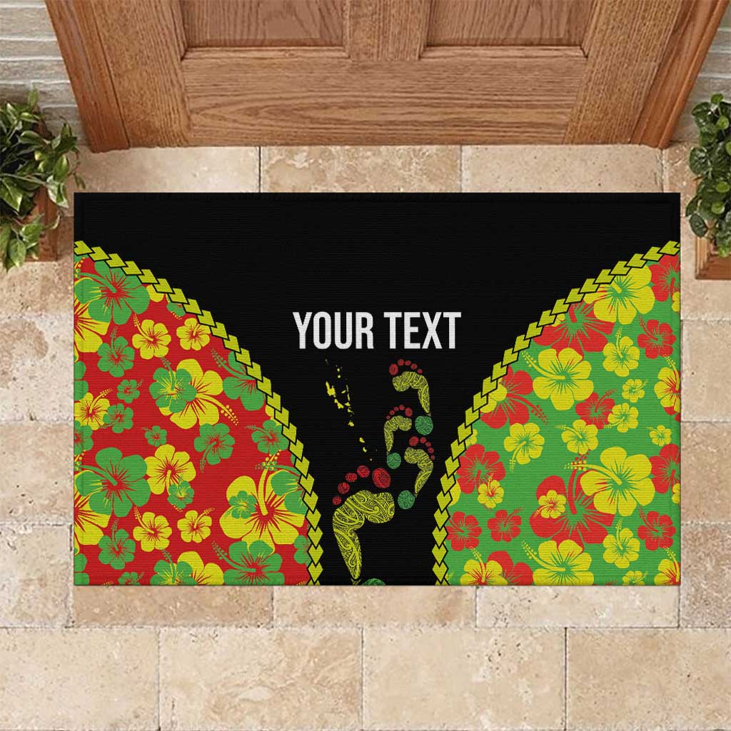 Personalised Vanuatu Running Rubber Doormat Footprint and Hibiscus Polynesian Style