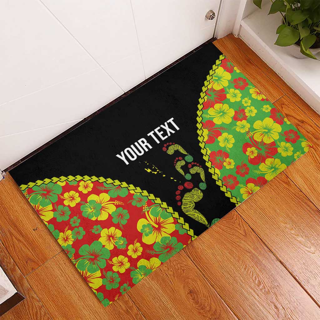 Personalised Vanuatu Running Rubber Doormat Footprint and Hibiscus Polynesian Style