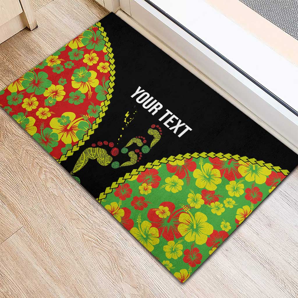 Personalised Vanuatu Running Rubber Doormat Footprint and Hibiscus Polynesian Style