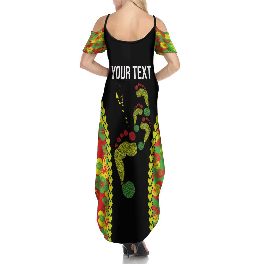 Personalised Vanuatu Running Summer Maxi Dress Footprint and Hibiscus Polynesian Style