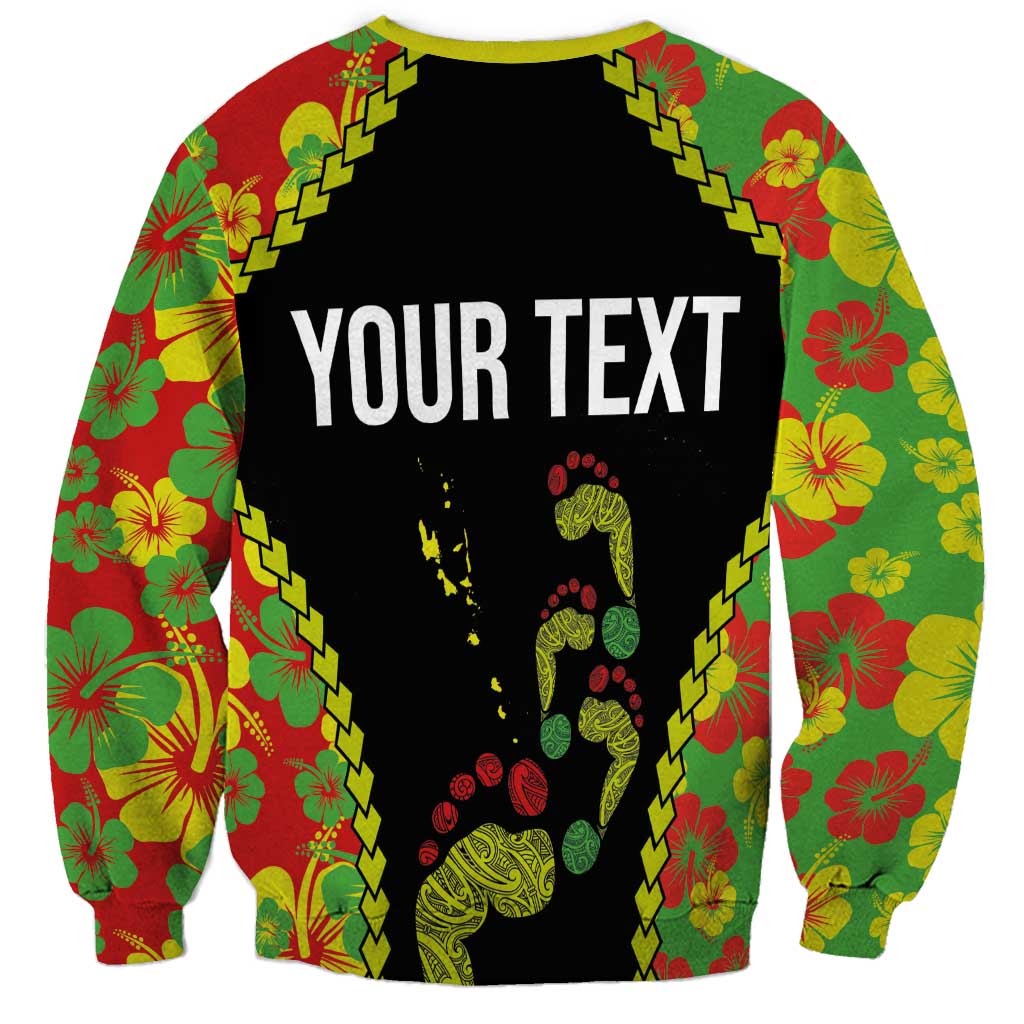 Personalised Vanuatu Running Sweatshirt Footprint and Hibiscus Polynesian Style