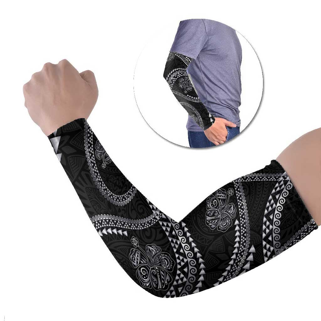 Hawaiian Kakau Art and Hisbiscus Tattoo Arm Sleeves Tribal Pattern-Silver Style LT03 Set of 2 Black - Polynesian Pride