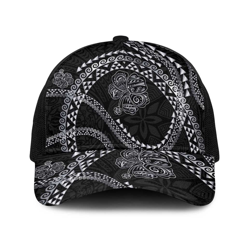 Hawaiian Kakau Art and Hisbiscus Tattoo Baseball Net Cap Tribal Pattern-Silver Style - Polynesian Pride